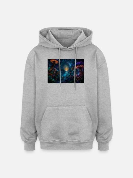  CYMATRIX TECHNOLOGIES Neonpilzwald der Luminen - Oversized Unisex Hoodie - Grau meliert