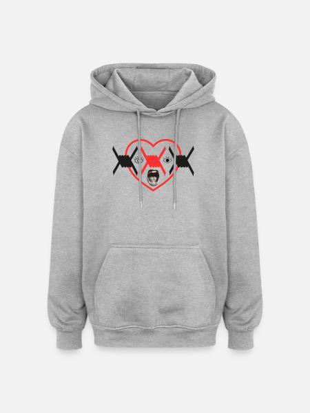 Barbed Heart Scream Graphic - Oversized Unisex Hoodie - heather grey