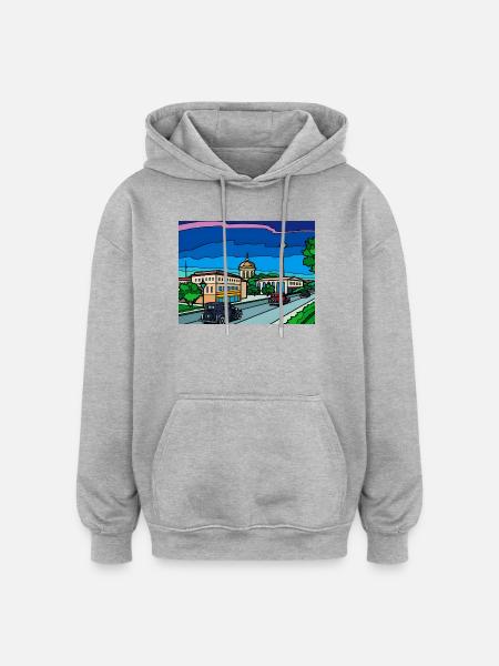 Retro City Straßenszene - Oversized Unisex Hoodie - Grau meliert