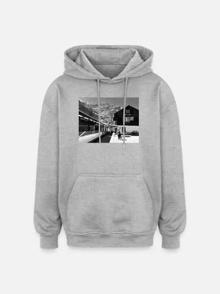 Mountain station in black and white - Oversized Unisex Hoodie - heather grey
