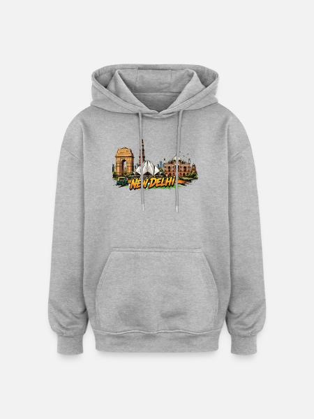 New Delhi Comic Skyline - Oversized Unisex Hoodie - heather grey