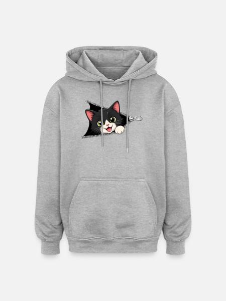Cute Kitten Zipper Cat - Oversized Unisex Hoodie - heather grey