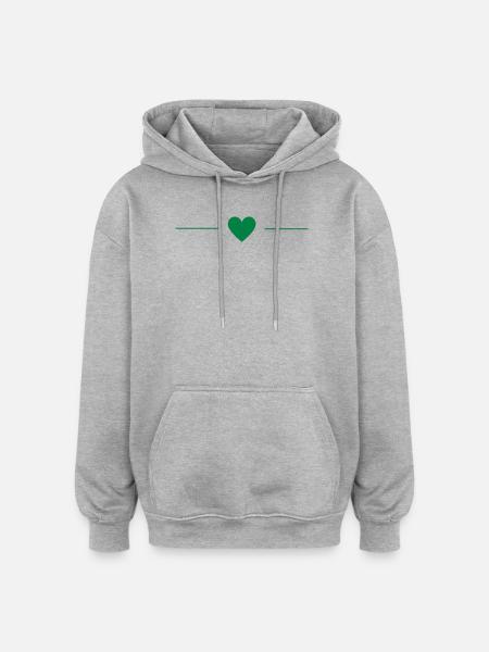 Cœur Vert | Minimal Love Design - Sweat à capuche oversize unisexe - gris chiné