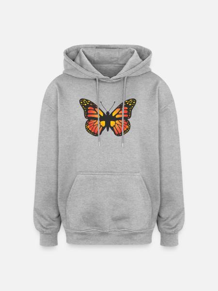Bunte Schmetterlingsillustration Naturkunst-Ikone - Oversized Unisex Hoodie - Grau meliert