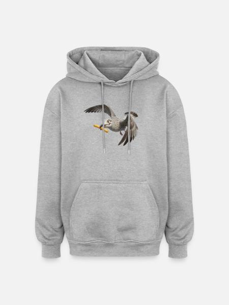 Möwe mit Pommes frites - Oversized Unisex Hoodie - Grau meliert