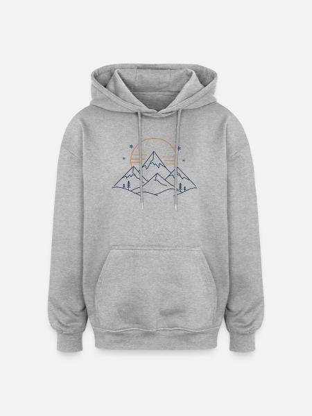 Berglandschaft mit Sonne - Oversized Unisex Hoodie - Grau meliert