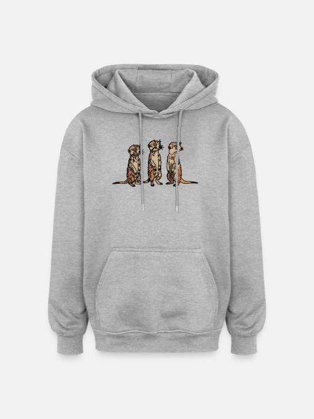 Cute, hand-drawn Meerkat Trio design - Oversized Unisex Hoodie - heather grey