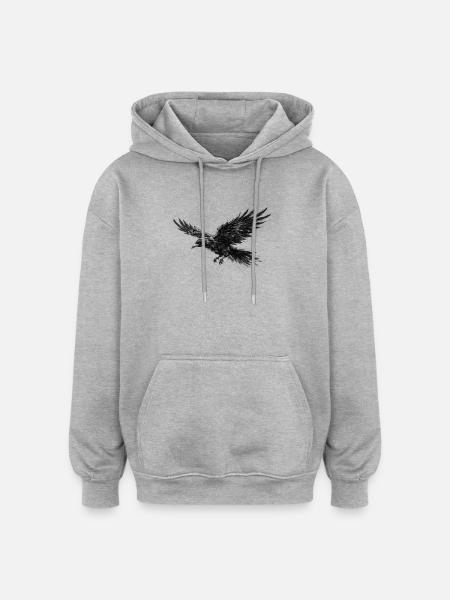 Flying Raven Gothic Graphic - Oversized Unisex Hoodie - heather grey