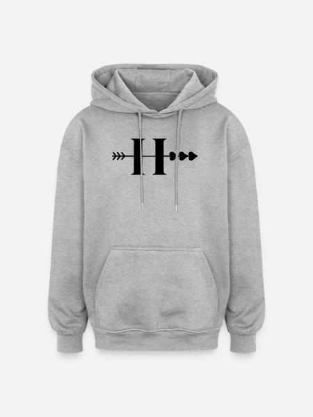 Letter h arrow heart - Oversized Unisex Hoodie - heather grey