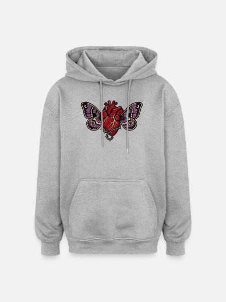 Anatomical Heart Gothic Moth Art - Oversized Unisex Hoodie - heather grey