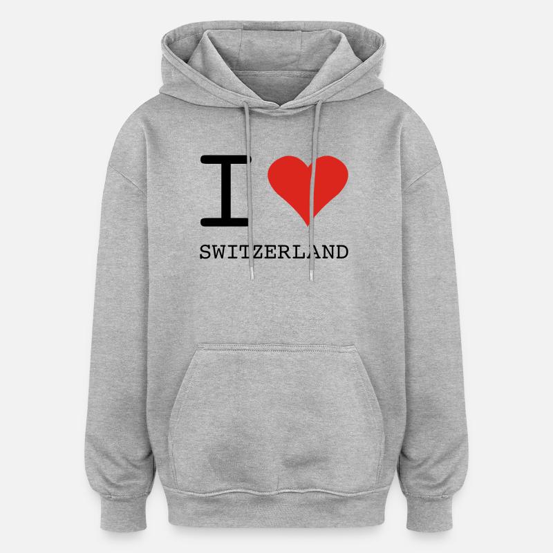 I LOVE SWITZERLAND - Sweat à capuche oversize unisexe - gris chiné