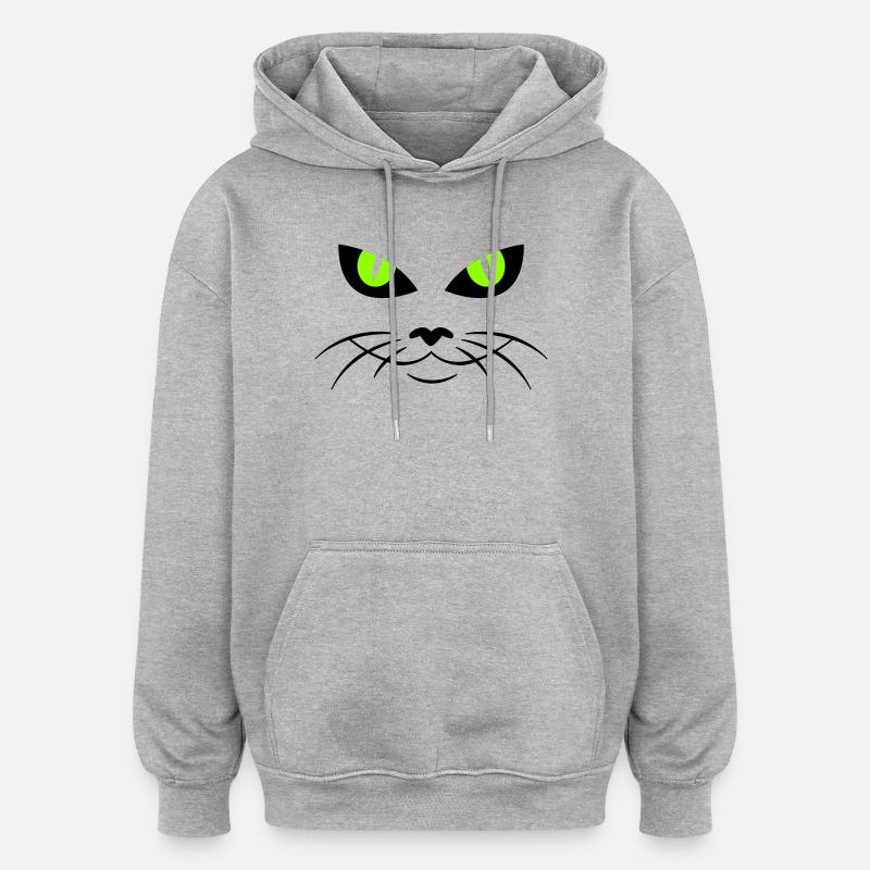 cat face - katzengesicht - Sweat à capuche oversize unisexe - gris chiné