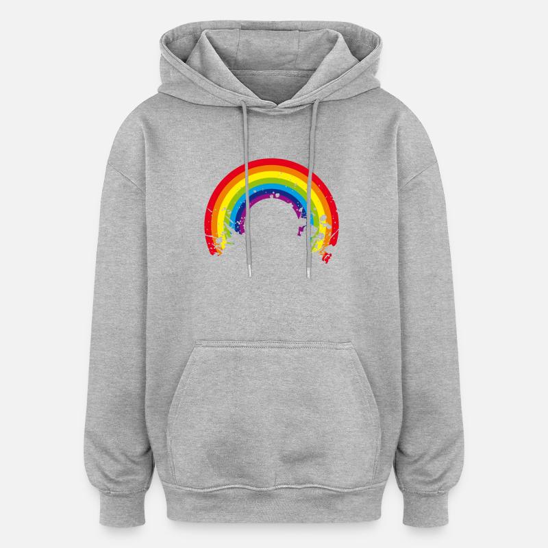 arc-en-ciel - Sweat à capuche oversize unisexe - gris chiné