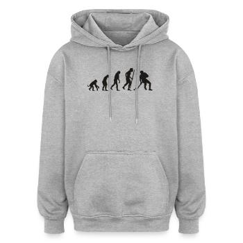 Evolution der Feldhockey - Oversized Unisex Hoodie - Grau meliert - Vorne - Noah (186cm)