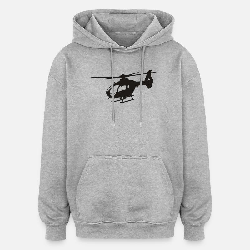 Hélicoptère EC-135 - Sweat à capuche oversize unisexe - gris chiné