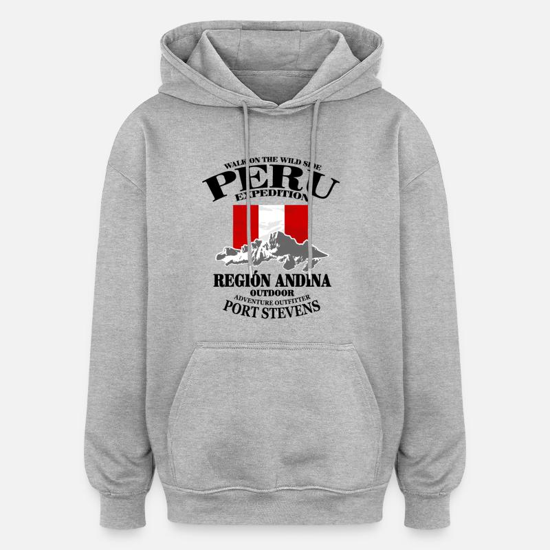 Peru - Flag & Mountains - Sweat à capuche oversize unisexe - gris chiné