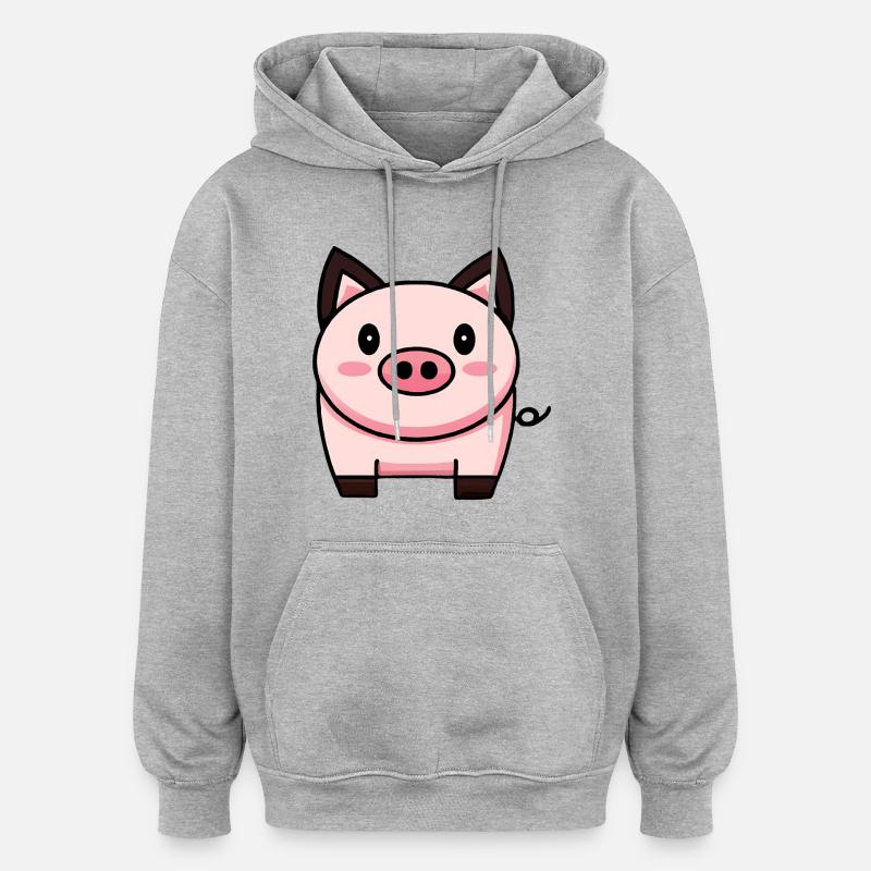 Cochon Kawaii mignon - Sweat à capuche oversize unisexe - gris chiné