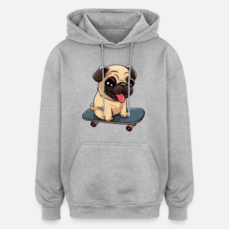 Skateboard Pug: Cute Rolling Fun - Sweat à capuche oversize unisexe - gris chiné