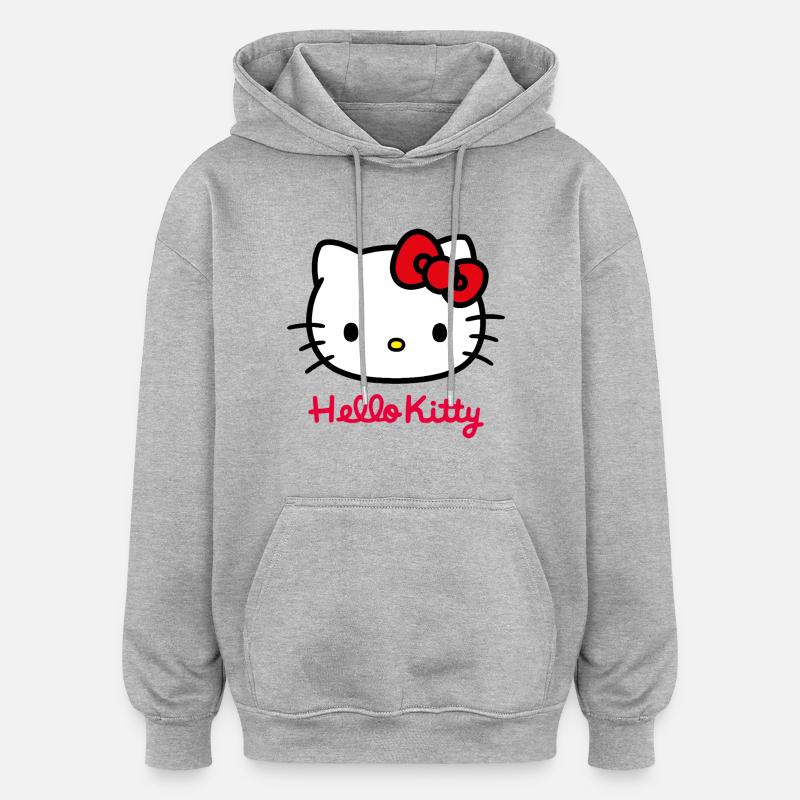Hello Kitty Klasyczny z napisem Hello Kitty - Bluza z kapturem oversize typu unisex - szary melanż