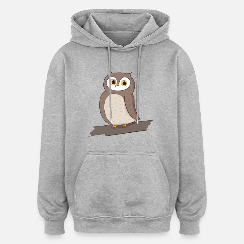 Hibou oiseau - Sweat à capuche oversize unisexe - gris chiné