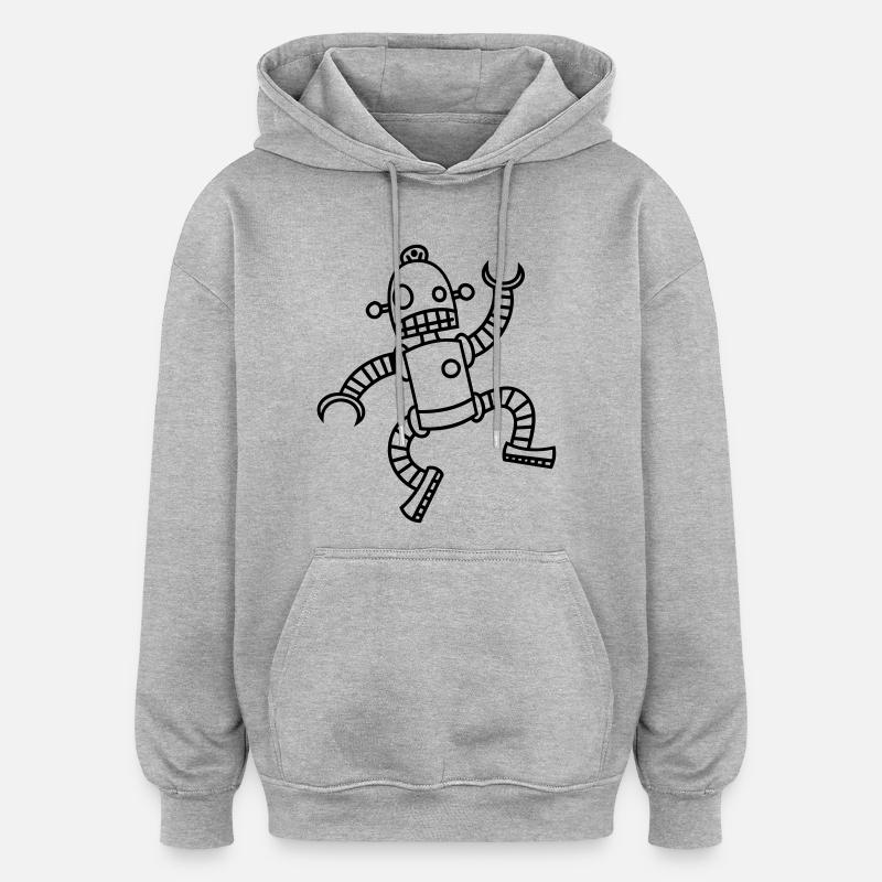 Roboter - Oversized Unisex Hoodie - Grau meliert