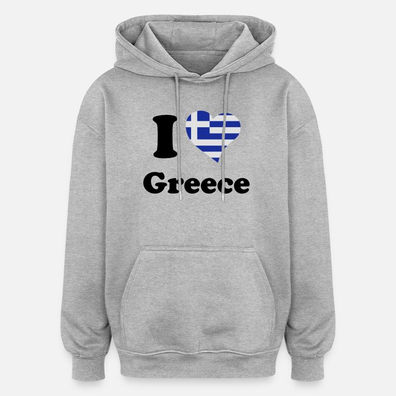 I love Greece - J'aime la Grèce - Sweat à capuche oversize unisexe - gris chiné