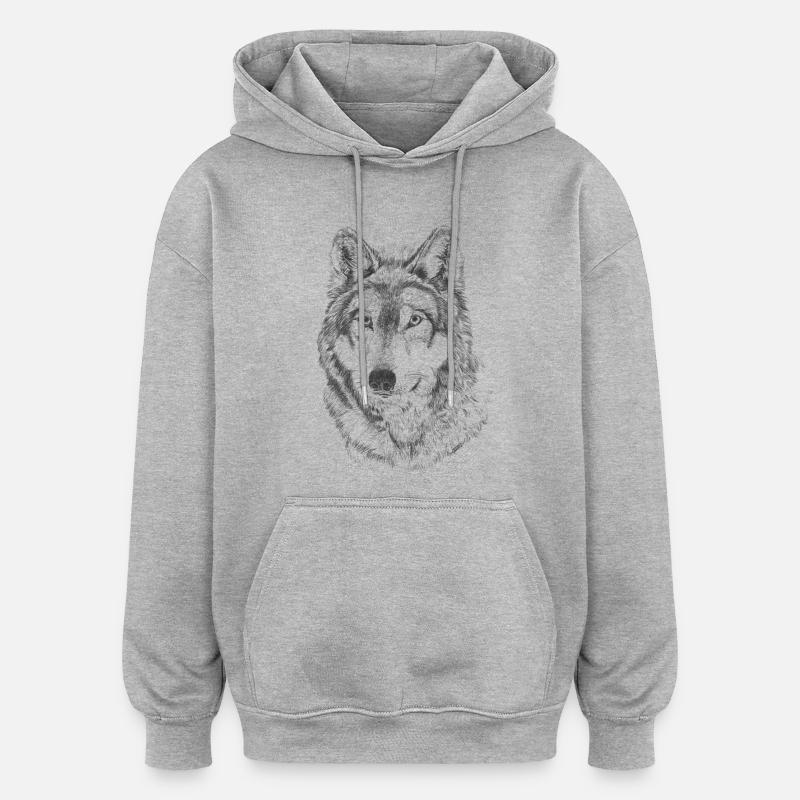 Wolf - Sweat à capuche oversize unisexe - gris chiné