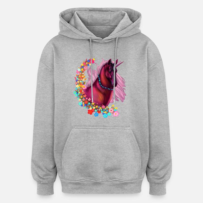 Licorne rose - Sweat à capuche oversize unisexe - gris chiné