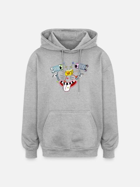 Sjovt billede, fræk klovnekylling ansigt - Oversize unisex hoodie - grå meleret
