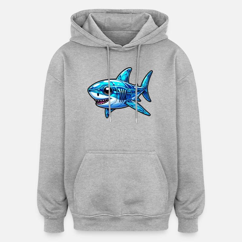 Requin - Sweat à capuche oversize unisexe - gris chiné