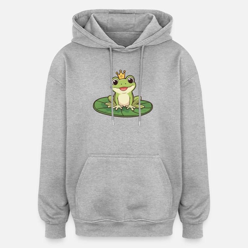 Prince Grenouille sur le Nénuphar - Sweat à capuche oversize unisexe - gris chiné