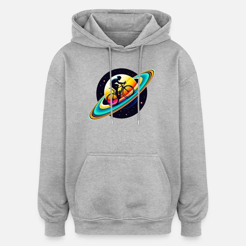 Ciclista su Saturno - Felpa con cappuccio unisex oversize - grigio melange