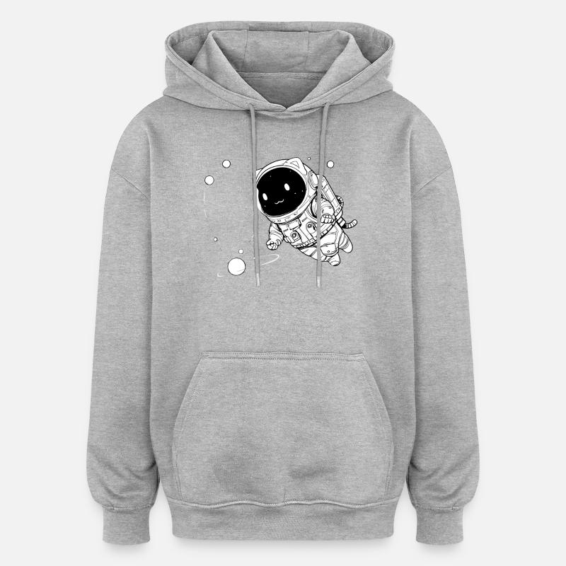 Funny Galactic Cat Floating in Space - Oversized Unisex Hoodie - heather grey