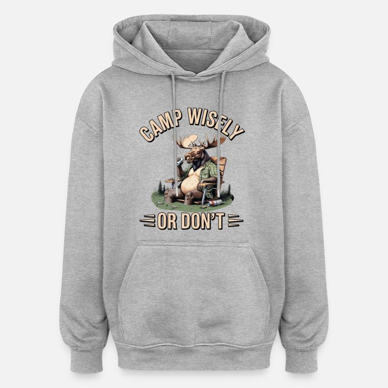 Camp Wisely Moose - Sweat à capuche oversize unisexe - gris chiné