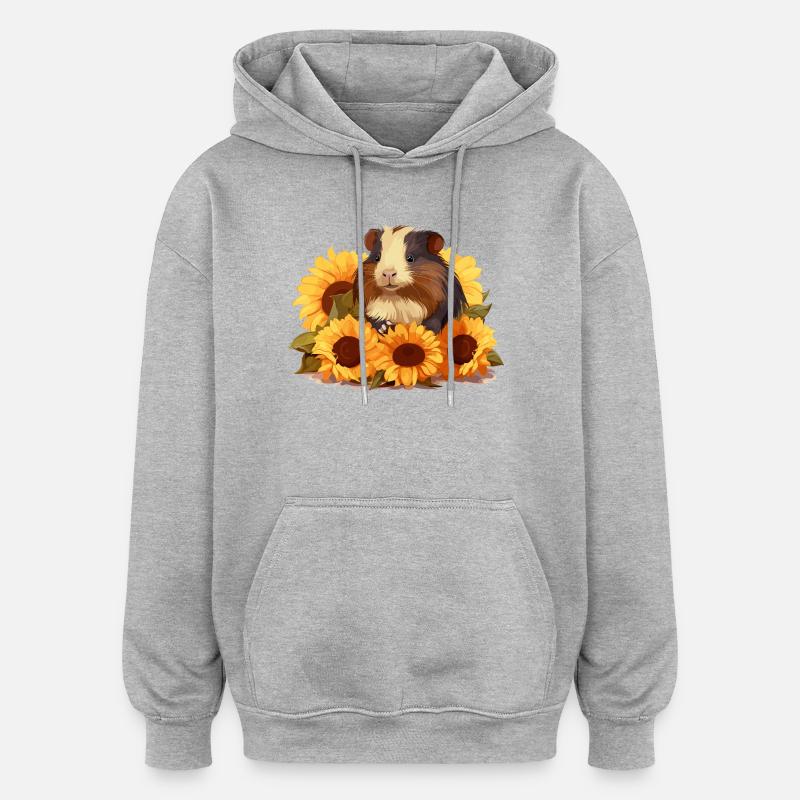 Cochon d’Inde mignon aux tournesols - Sweat à capuche oversize unisexe - gris chiné