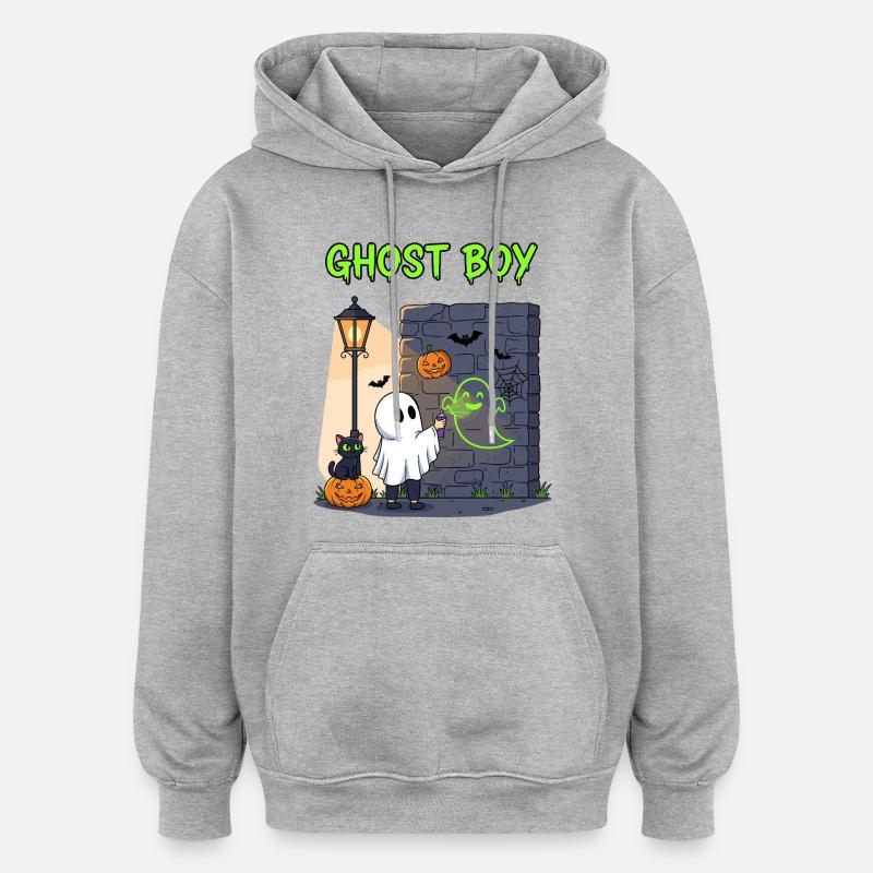 Ghost Boy Halloween Graffiti - Sweat à capuche oversize unisexe - gris chiné