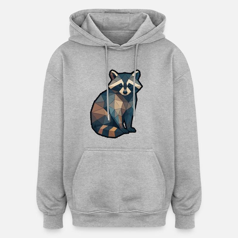 Geometrischer Waschbär Low Poly - Oversized Unisex Hoodie - Grau meliert