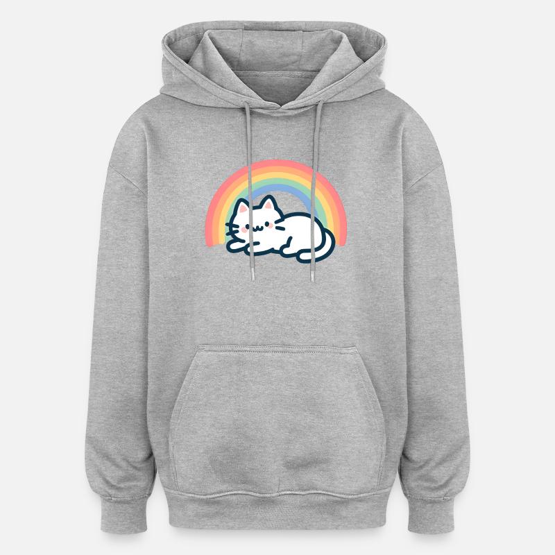 Chat Arc ciel Doux - Sweat à capuche oversize unisexe - gris chiné