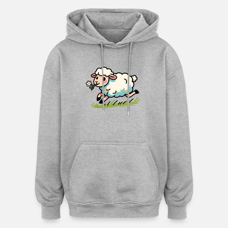 Lammhammel auf der Wiese - Oversized Unisex Hoodie - Grau meliert