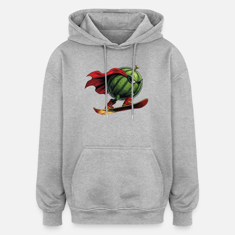 Super-héros Pastèque sur l’action du snowboard - Sweat à capuche oversize unisexe - gris chiné