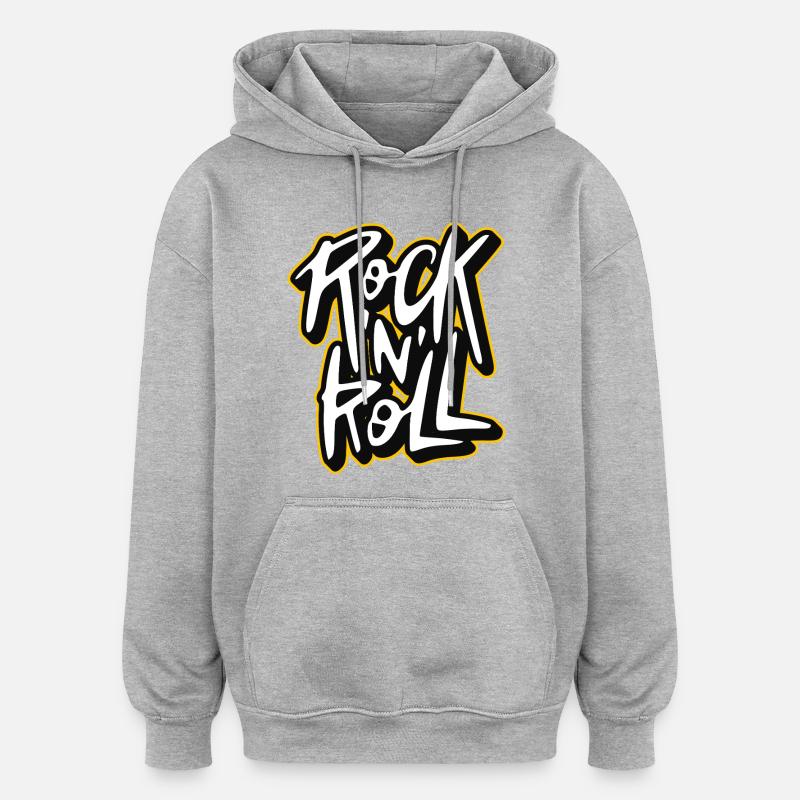 Rock 'n' Roll Graffiti-Stil Skript-Logo - Oversized Unisex Hoodie - Grau meliert