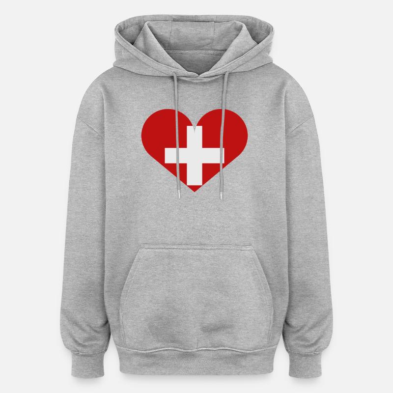 Drapeau suisse - Sweat à capuche oversize unisexe - gris chiné