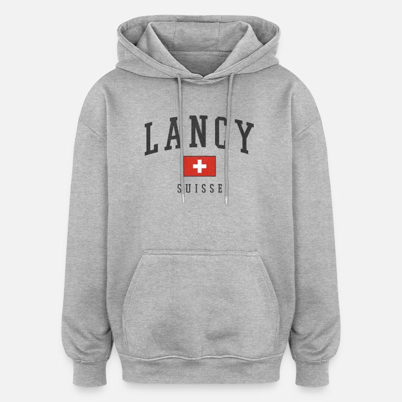 Lancy Suisse Typographie Drapeau - Sweat à capuche oversize unisexe - gris chiné