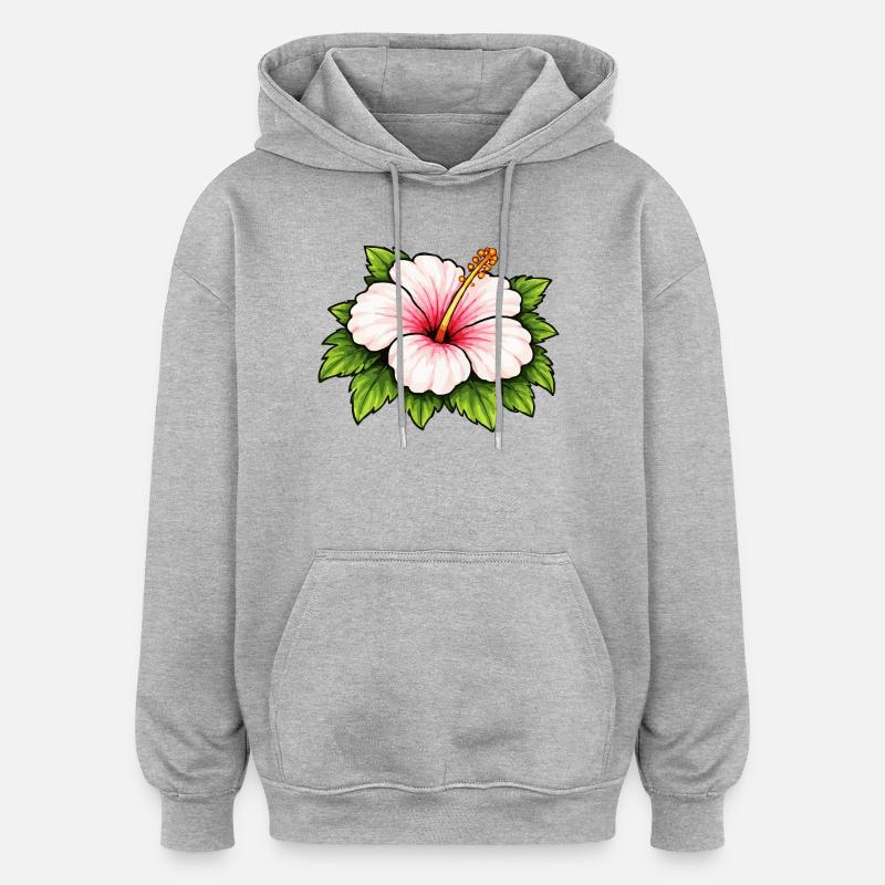 Floraison tropicale de l’hibiscus - Sweat à capuche oversize unisexe - gris chiné