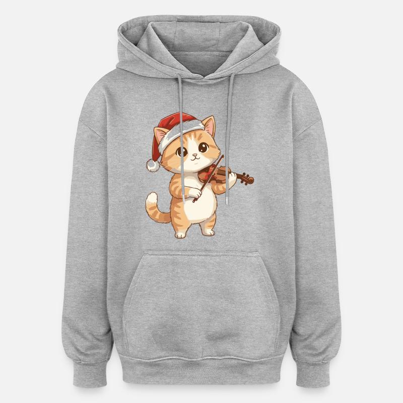 Chaton de Noël jouant du violon - Sweat à capuche oversize unisexe - gris chiné