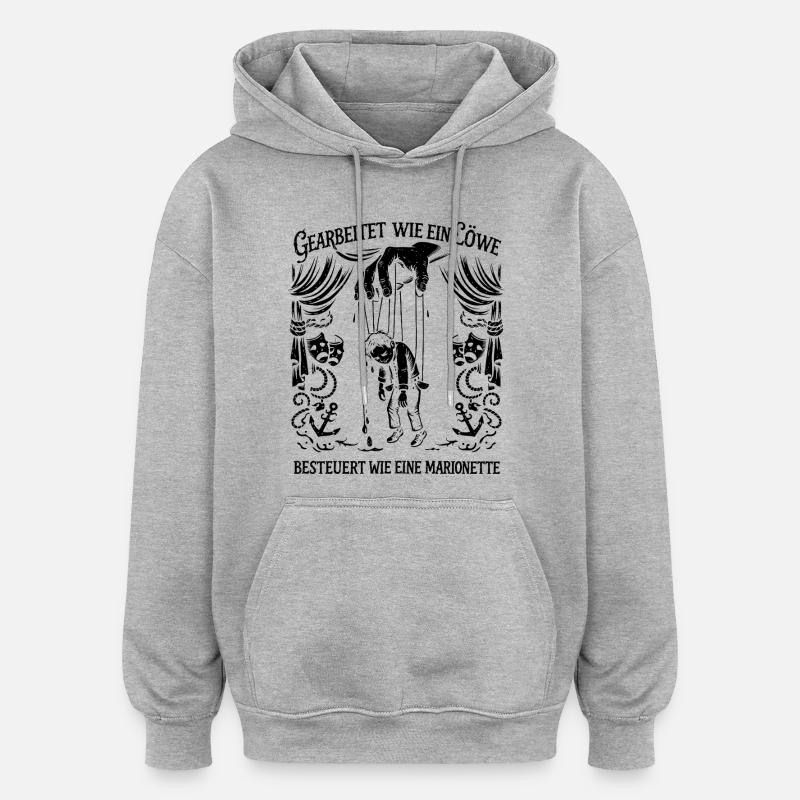 Travaillait comme un lion, - Sweat à capuche oversize unisexe - gris chiné