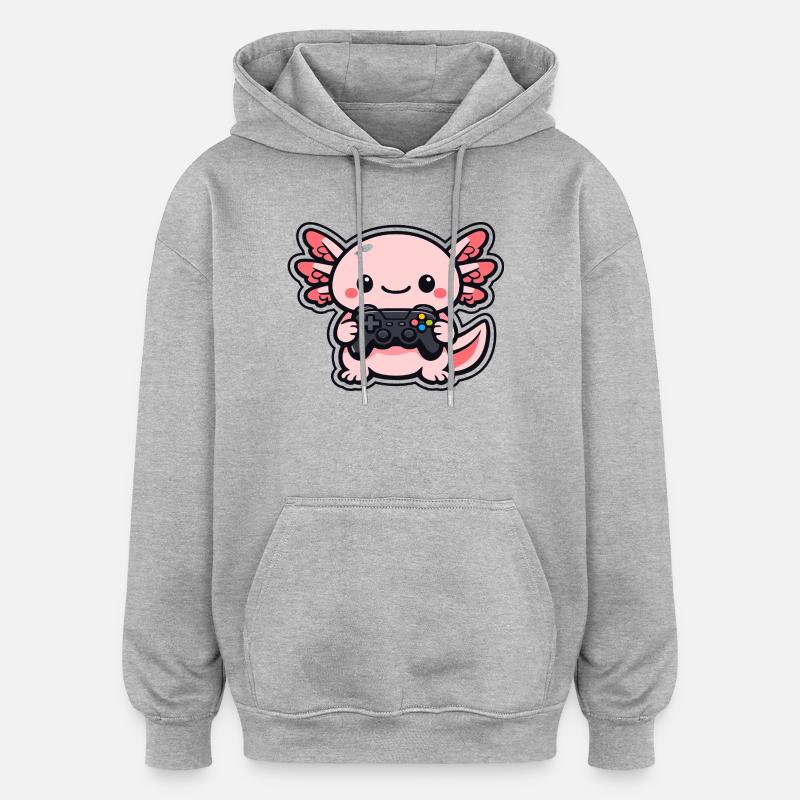 Kawaii Gaming-Drache mit Controller - Oversized Unisex Hoodie - Grau meliert
