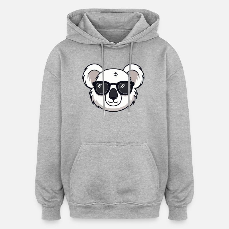 Koala blanc Lunettes Noires Cartoon - Sweat à capuche oversize unisexe - gris chiné