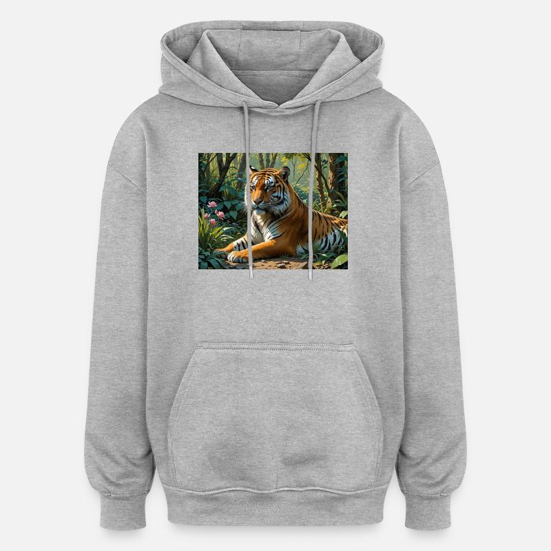 Tigre de la jungle - Sweat à capuche oversize unisexe - gris chiné