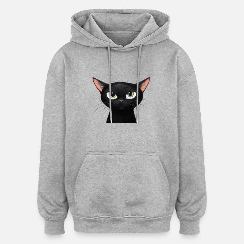Chat noir - Sweat à capuche oversize unisexe - gris chiné